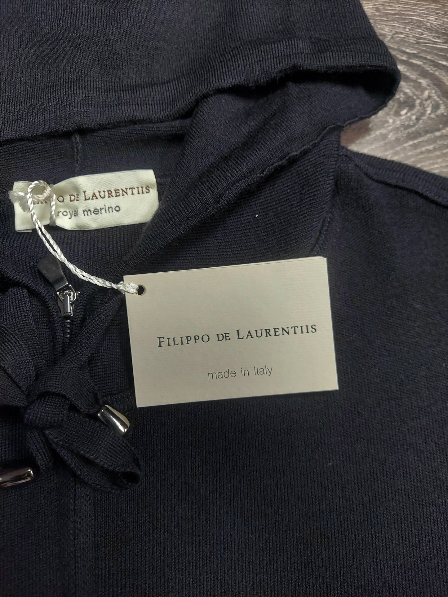 filippo de laurentiis fine knit full zip hoodie (navy)