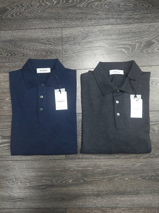 Gran Sasso fine knit long sleeve 3 button polo's