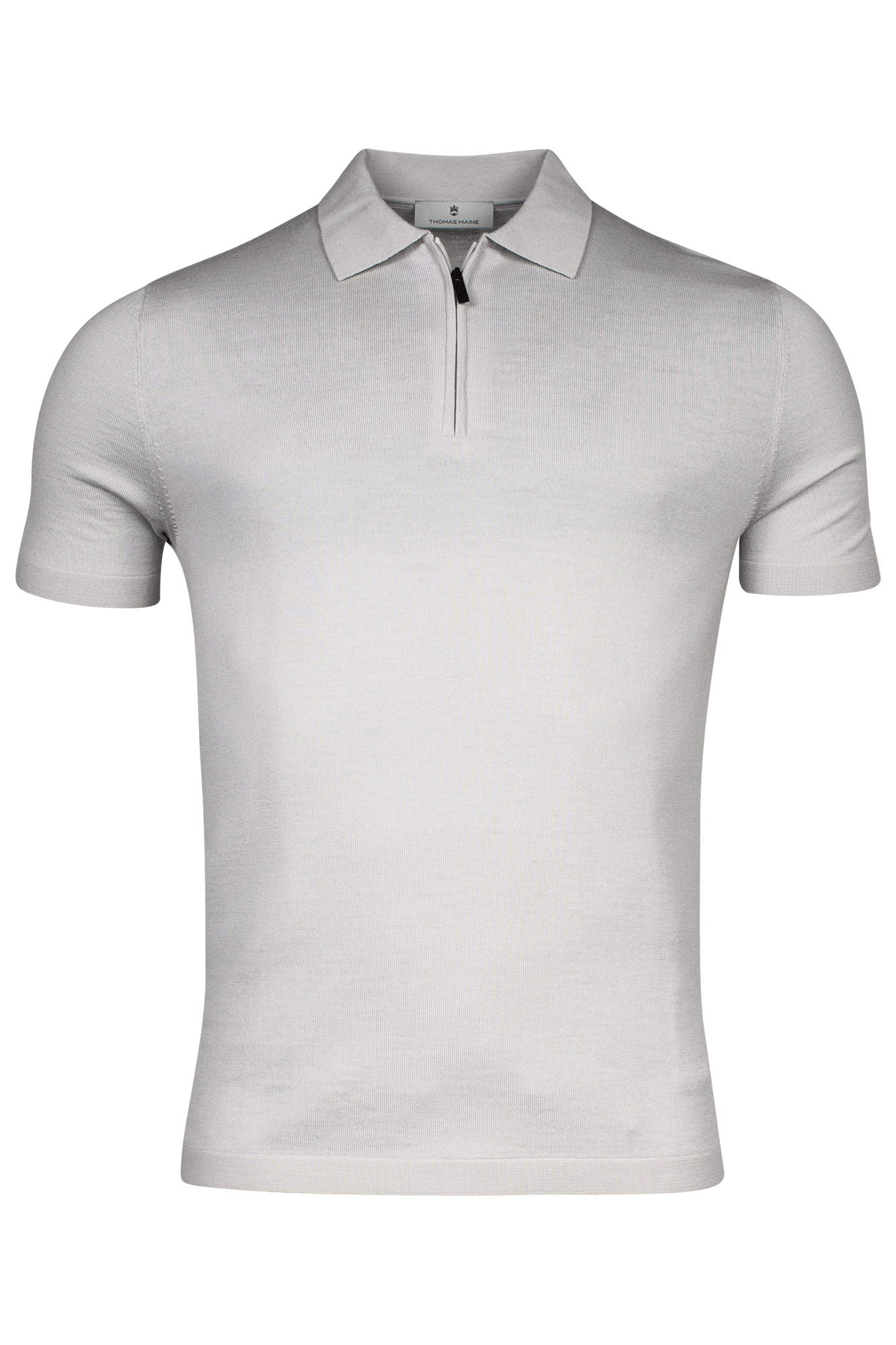 Thomas Maine Fine Merino zip Short Sleeve Polo Shirt