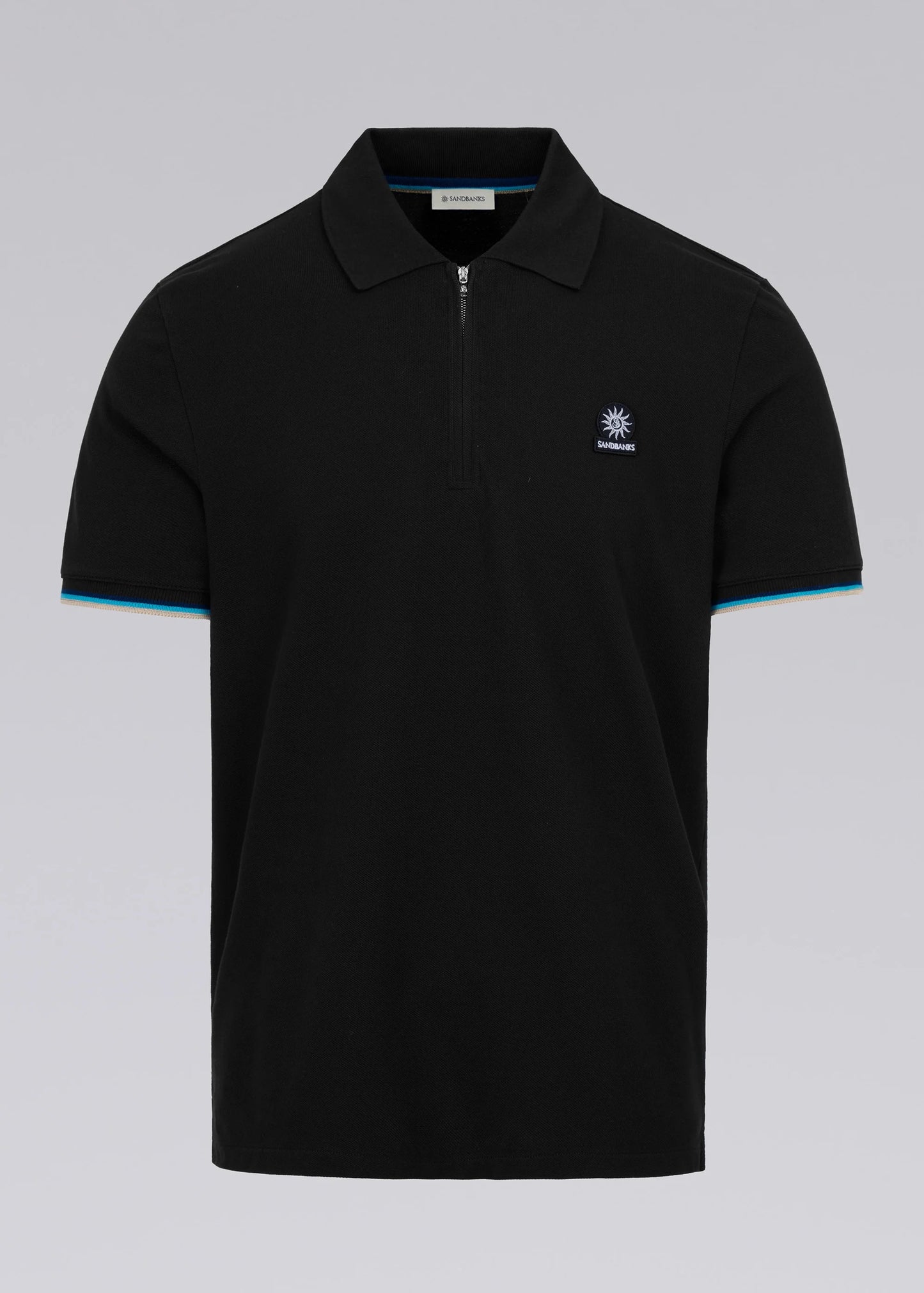 Sandbanks Badge Logo Pique zipped Polo Shirt -black