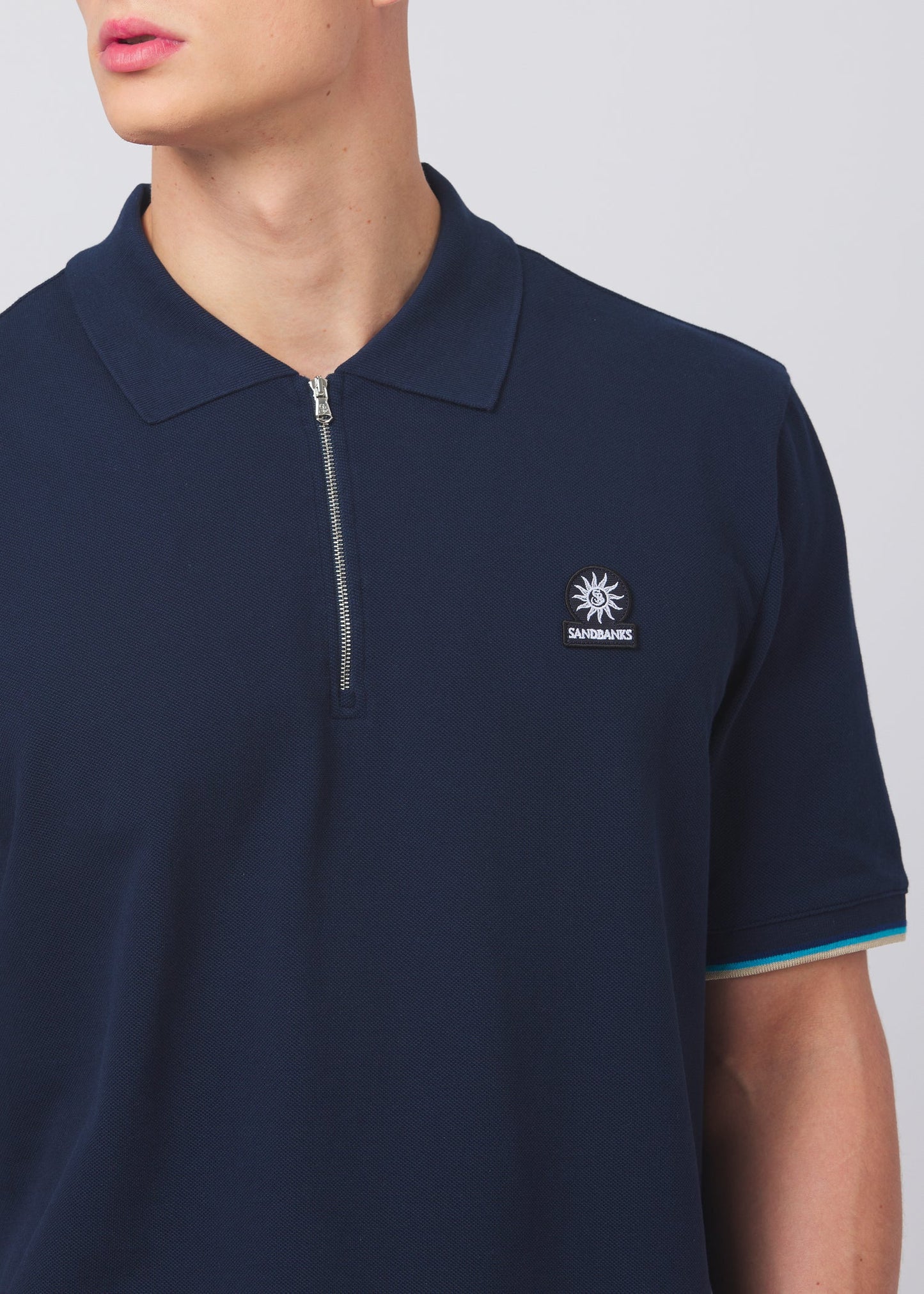 Sandbanks Badge Logo Zip Polo Shirt - Navy