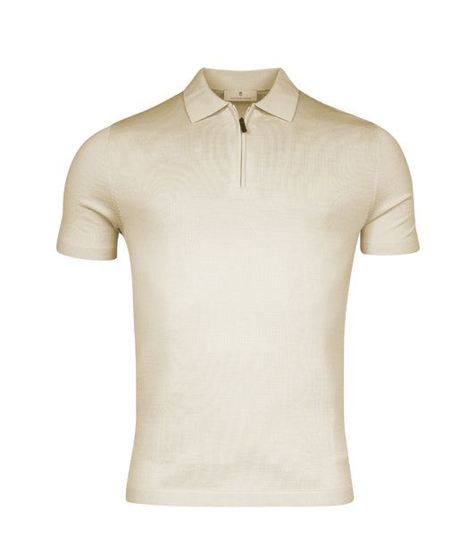 Thomas Maine Fine Merino zip Short Sleeve Polo Shirt