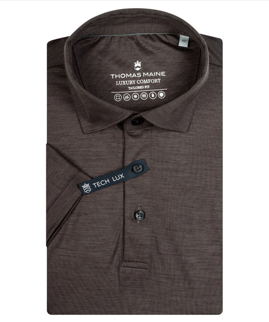 Thomas Maine Tech Lux Fine Merino 3 Button Short Sleeve Polo Shirt