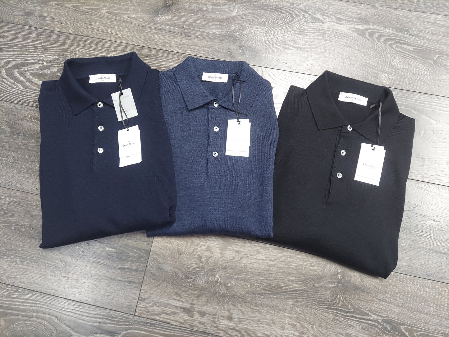 Gran Sasso fine knit long sleeve 3 button polo's