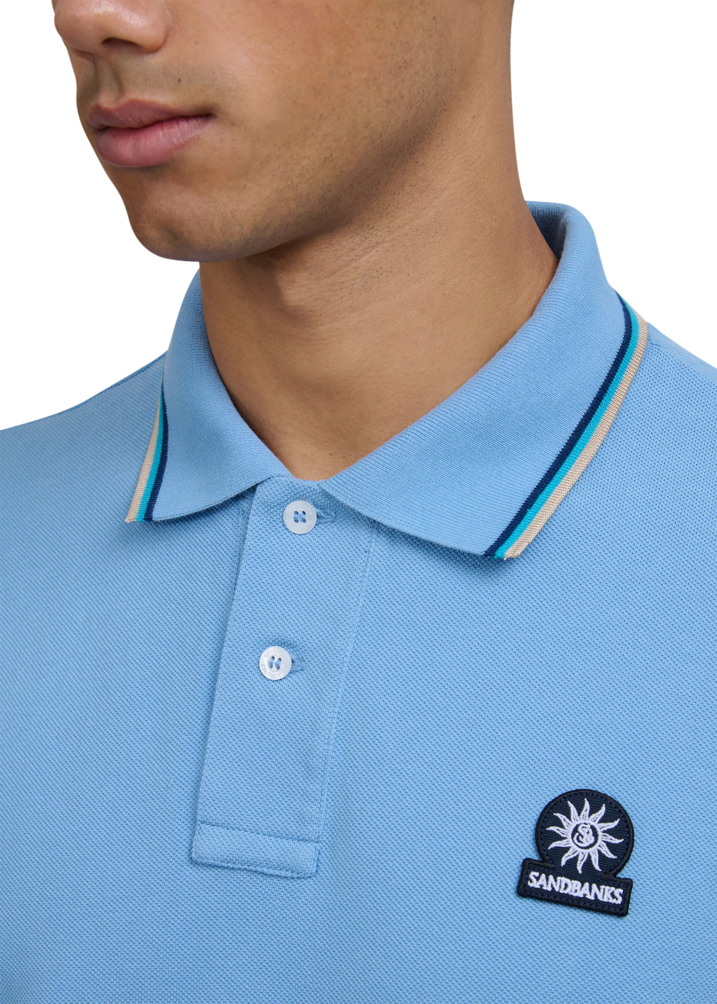 Sandbanks Badge Logo Pique Polo Shirt - Dusty blue
