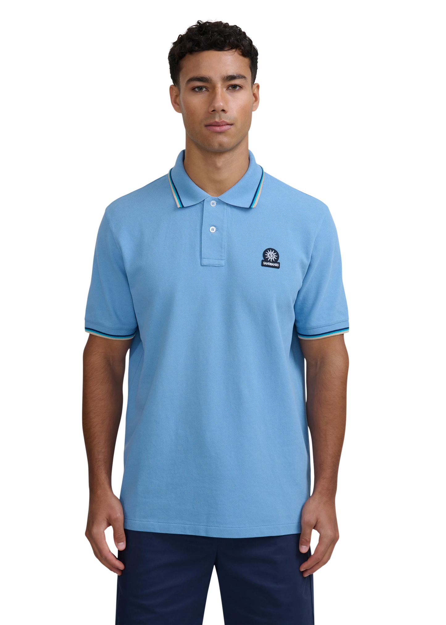 Sandbanks Badge Logo Pique Polo Shirt - Dusty blue
