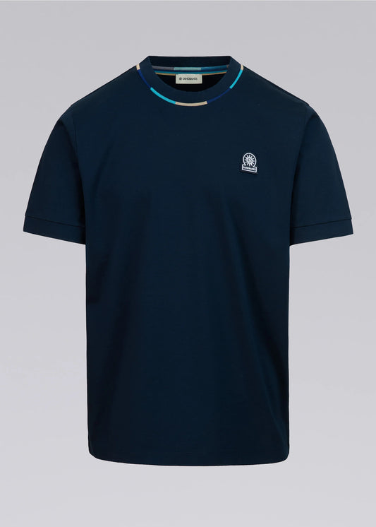 Sandbanks Tri-colour Neck T-Shirt - Navy