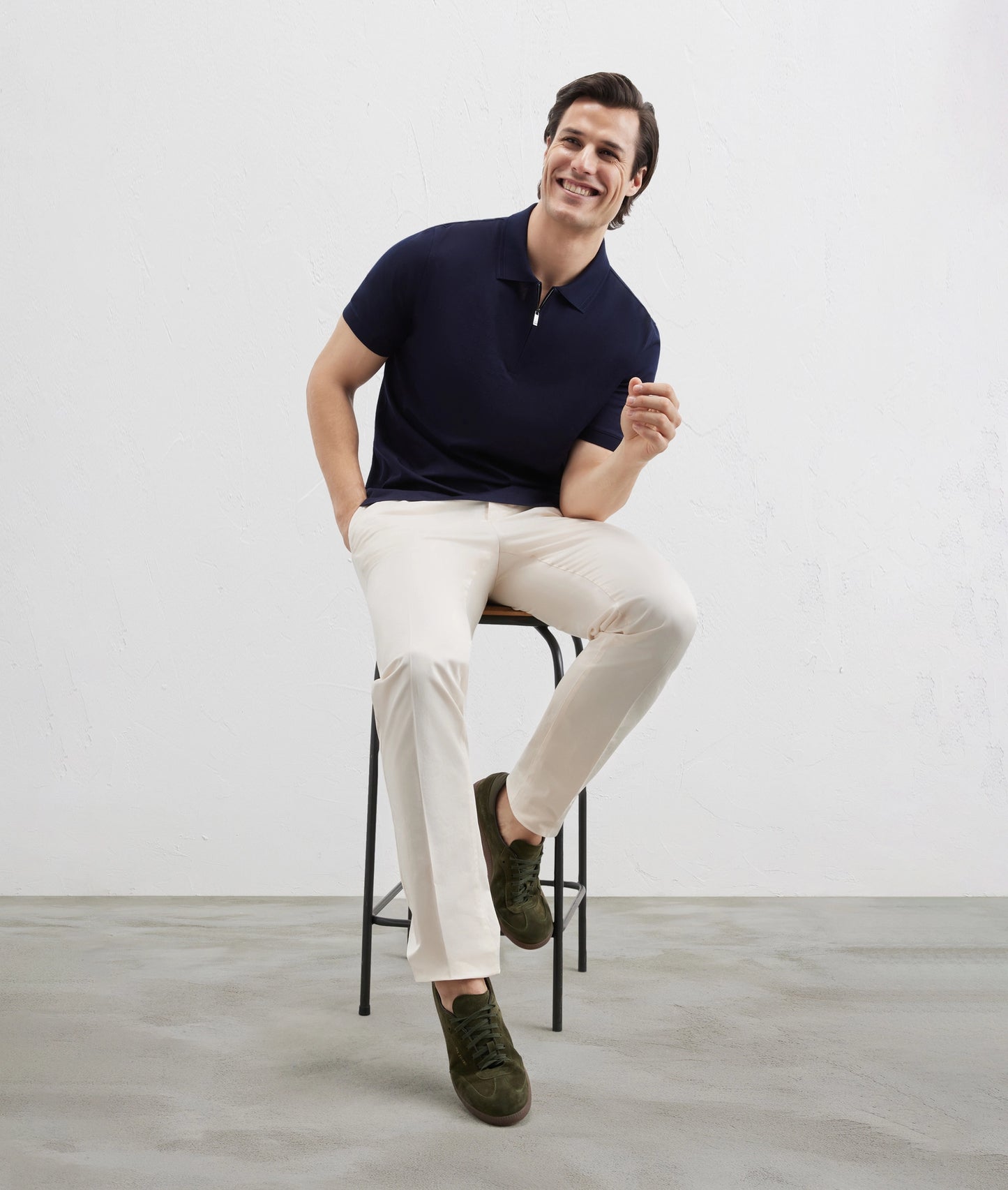 Pal Zileri zip Polo In Mercerized Cotton Jersey Blue Navy