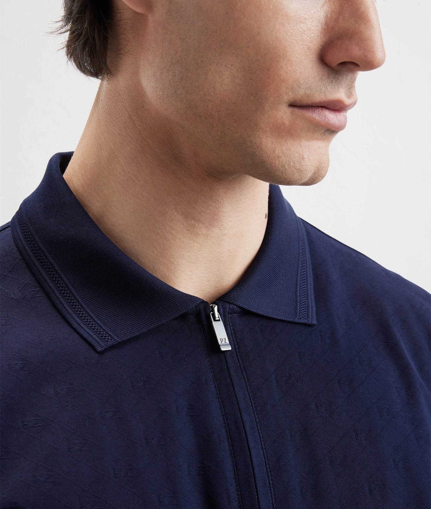 Pal Zileri zip Polo In Mercerized Cotton Jersey Blue Navy